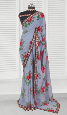 mahalaxmi fab Solid/Plain Bollywood Chiffon Saree(Grey)