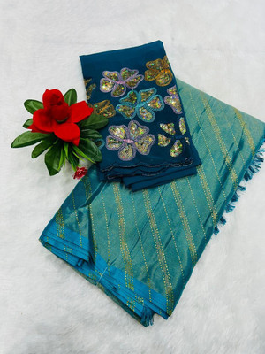 KANDORA Floral Print Daily Wear Brasso Saree(Light Blue)