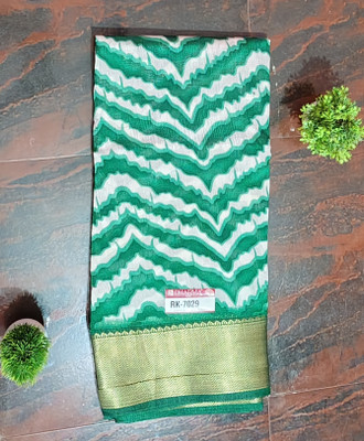 DHARMA TEX Floral Print Kasavu Lycra Blend Saree(Green)