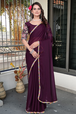 Zenophily Solid/Plain Bollywood Silk Blend Saree(Maroon)