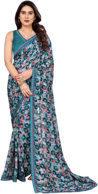 TTH Printed Bollywood Georgette Saree(Dark Blue)