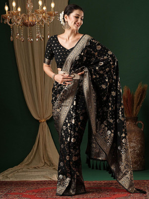 ANOUK Woven Kanjivaram Georgette Saree(Black)