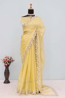 VarniRaaj Fashion Embellished Bollywood Jimmy choo Saree(Cream)