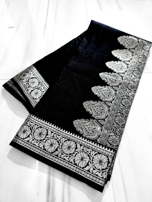 EEFA FASHION Woven Banarasi Satin Saree(Black)
