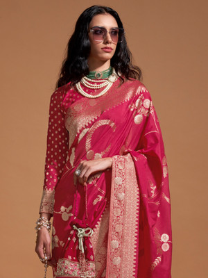 Sareemall Woven Banarasi Georgette Saree(Pink)