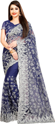 YARA CREATION Printed Bollywood Net Saree(Blue)