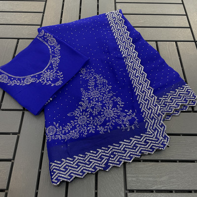 VarniRaaj Fashion Embellished Bollywood Organza Saree(Blue)