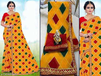 HouseOfCommon Printed Bollywood Georgette Saree(Yellow)