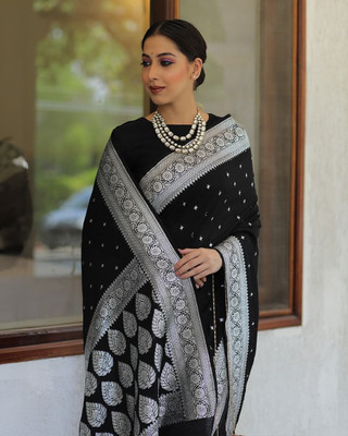 GATISHVAM TEXTILE Printed Banarasi Cotton Silk Saree(White)