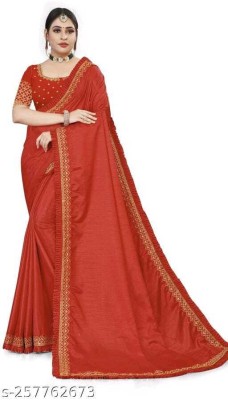Deepkamal Designer Embroidered Daily Wear Pure Silk Saree(Red)