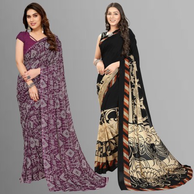 kashvi sarees Floral Print, Polka Print, Ombre, Printed Bollywood Georgette Saree(Pack of 2, Black, Beige, Purple)