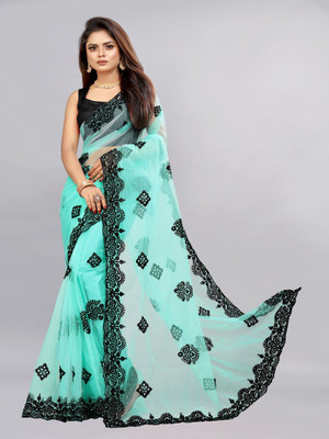 YARA CREATION Embroidered Bollywood Net Saree(Light Blue)