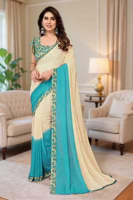 SmittenSmit Printed Bollywood Georgette Saree(Cream)