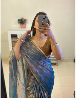 Vragi Embellished Bollywood Chiffon Saree(Dark Blue)