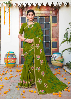Laxmipati sarees Embroidered Saree with Attached Blouse Georgette Saree(Green)