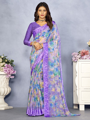 Divastri Printed Daily Wear Chiffon Saree(Purple)