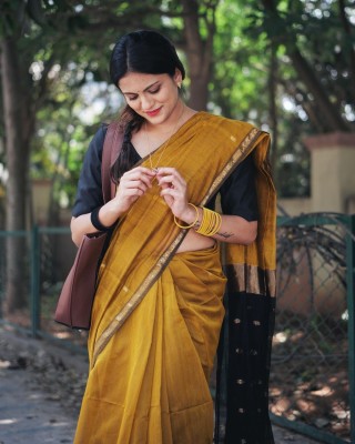 cosfic Striped Bollywood Jacquard Saree(Yellow)