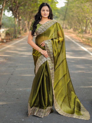 GOLDOLL FAB Woven Bollywood Organza Saree(Light Green)