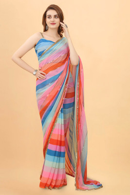 TQG Printed Leheria Georgette Saree(Multicolor)