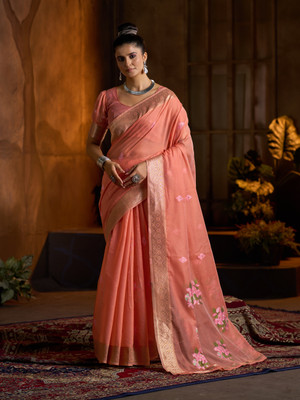Divastri Woven Bollywood Linen Saree(Multicolor)