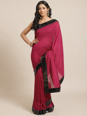 Divastri Embellished, Solid/Plain Bollywood Silk Blend Saree(Magenta)