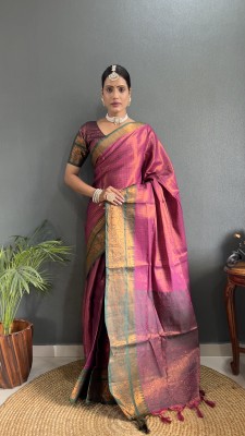 GEETABA FASHION Woven Banarasi Silk Blend Saree(Pink)