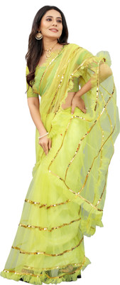 Yashvi Designer Embellished Bollywood Net Saree(Light Green)