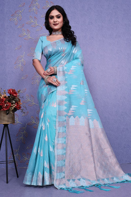 NENCY FASHION Woven Kanjivaram Silk Blend Saree(Light Green)