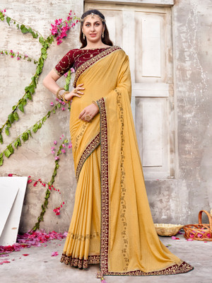 Sareemall Embellished Bollywood Chiffon Saree(Cream)