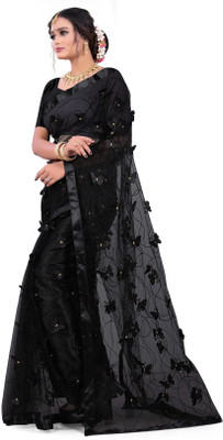 HouseOfCommon Embroidered Bollywood Net Saree(Black)