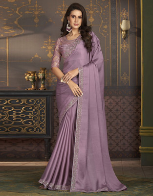 Satrani Solid/Plain Bollywood Satin Saree(Purple)