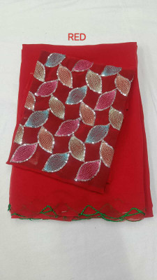 supalee tex Solid/Plain Bollywood Georgette Saree(Red)