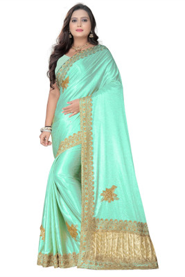 Rajveer enterprise Embroidered Bollywood Silk Blend, Lycra Blend Saree(Light Green)