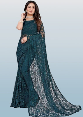 SwiftStyle Solid/Plain Bollywood Net Saree(Green)