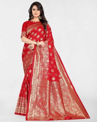 SIRIL Self Design, Woven, Embellished Banarasi Art Silk Saree(Red, Gold)