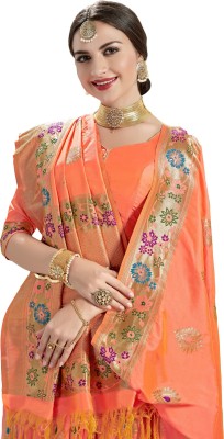 Manokamna Self Design Kanjivaram Silk Blend Saree(Orange)