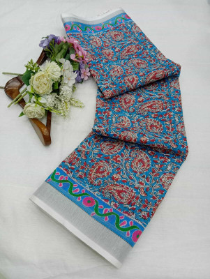 Mervadiya Self Design Banarasi Cotton Linen, Linen Saree(Blue)