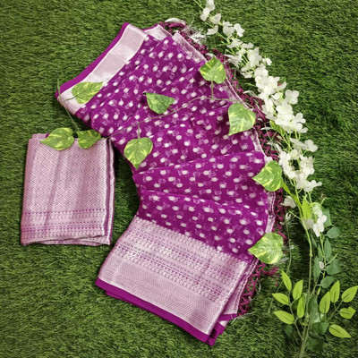 nirmal creation Printed Banarasi Chiffon Saree(Purple)