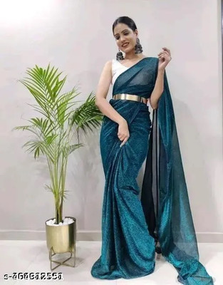 Vragi Self Design Bollywood Lycra Blend Saree(Blue)