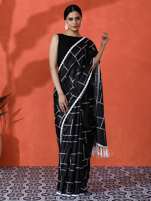 Sangria Printed Daily Wear Satin Saree(Black)