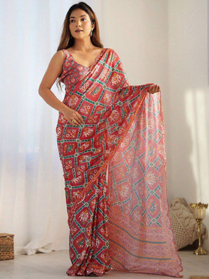 Laxmi Fashion Printed, Floral Print Assam Silk Jacquard, Cotton Silk Saree(Red, Multicolor)
