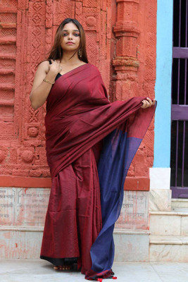 SARADA HANDLOOMN Striped Handloom Pure Cotton Saree(Maroon)