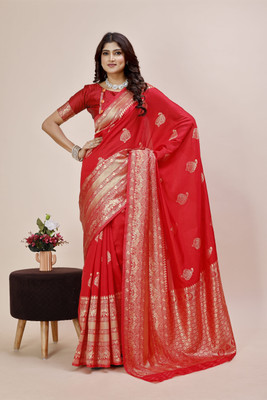 Divastri Woven Banarasi Silk Blend Saree(Red)