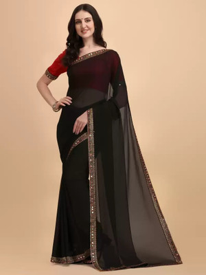 OKTAT Solid/Plain Bollywood Georgette Saree(Black)