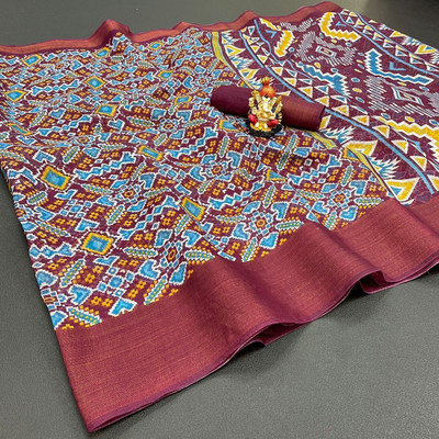 KRIYANSH Printed Daily Wear Cotton Linen, Chanderi Saree(Purple)