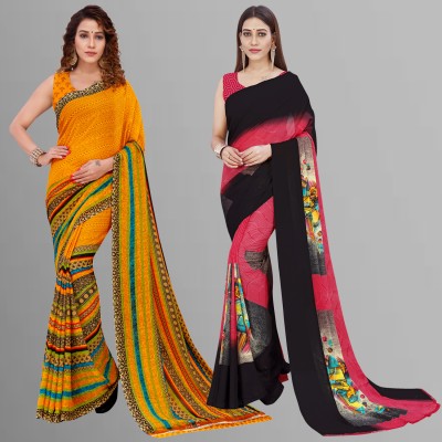 kashvi sarees Printed Daily Wear Georgette Saree(Pack of 2, Yellow, Multicolor)