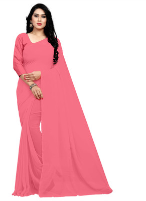Moda Rapido Solid/Plain Daily Wear Georgette Saree(Pink)