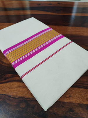 Kjs Solid/Plain Kasavu Pure Cotton Saree(Beige)