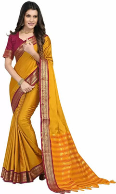 het designer studio Woven Banarasi Jacquard Saree(Yellow, Pink)