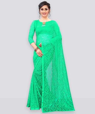 LOROFY Embellished Bollywood Net Saree(Light Green)